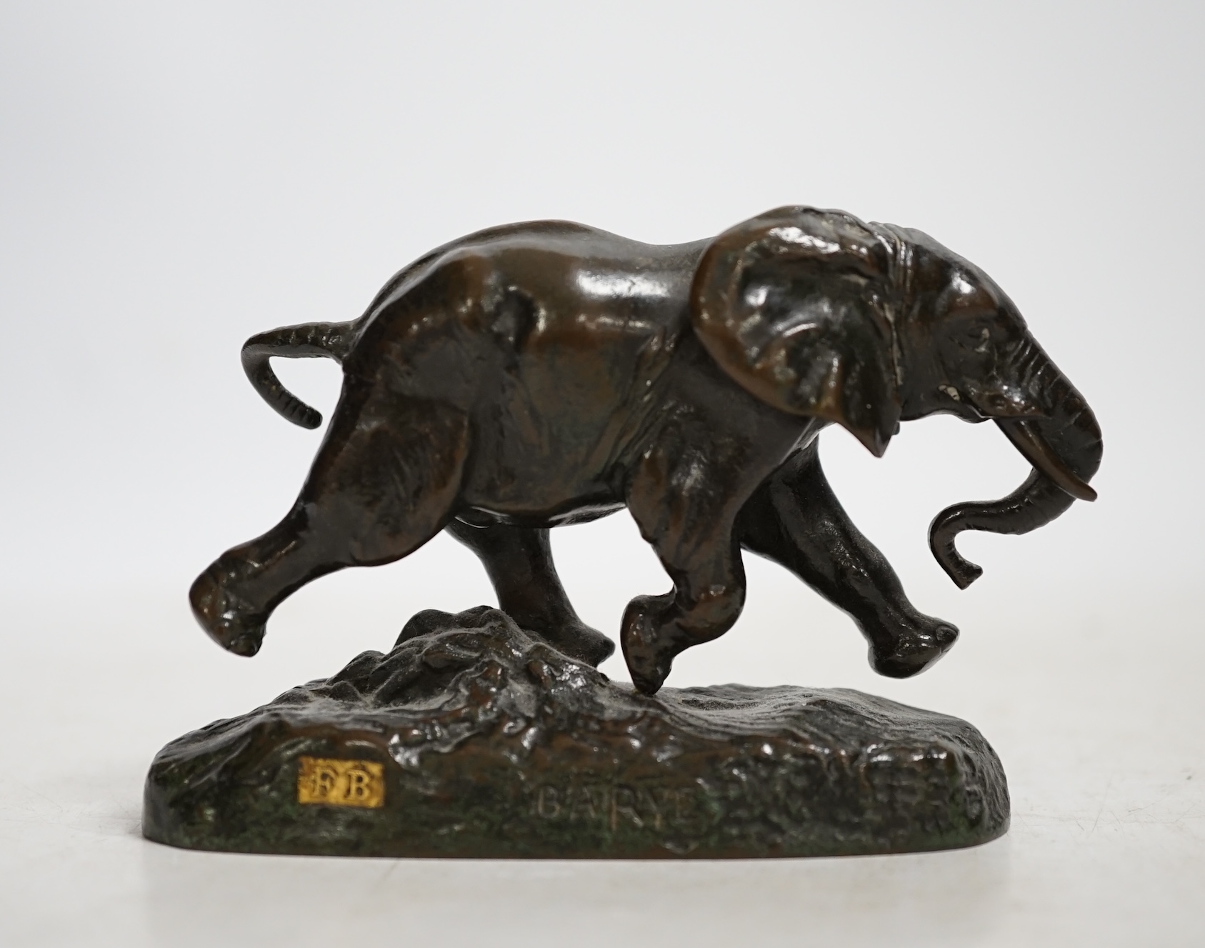 Antoine Louis Barye (French, 1795-1875), bronze study of a running elephant, 10.5cm wide. Condition - good